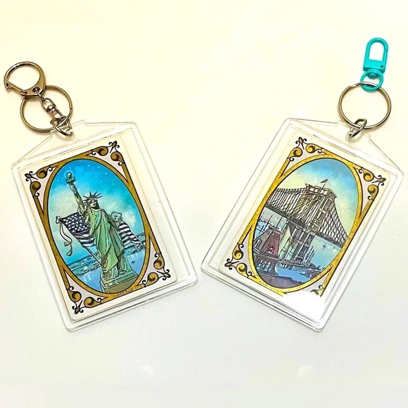 🌉🗽Vintage Tiffany & Co. 2 Pc NYC Playing Cards Bag Charms w/ COA - Picture 1 of 3
